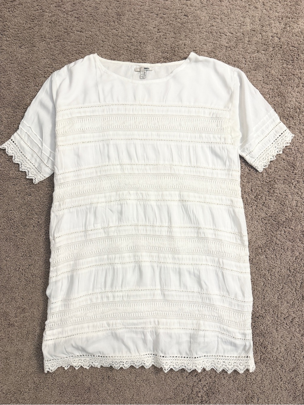 Amuse Society Tunic Dress Women Size Small White Tshirt Boho Lace Mini Skirt
